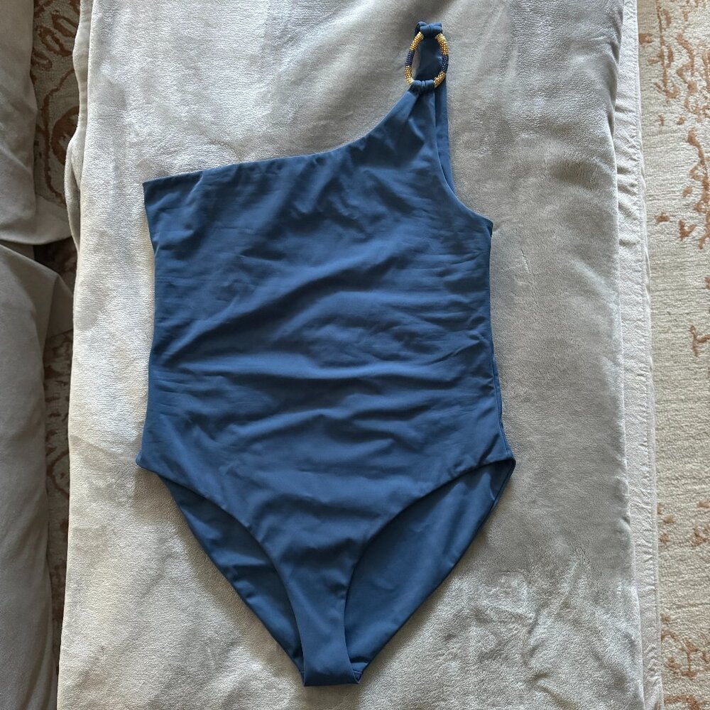NWOT Phie Collective Dusty Blue One Shoulder Swimsuit Sz L - Picture 1 of 4